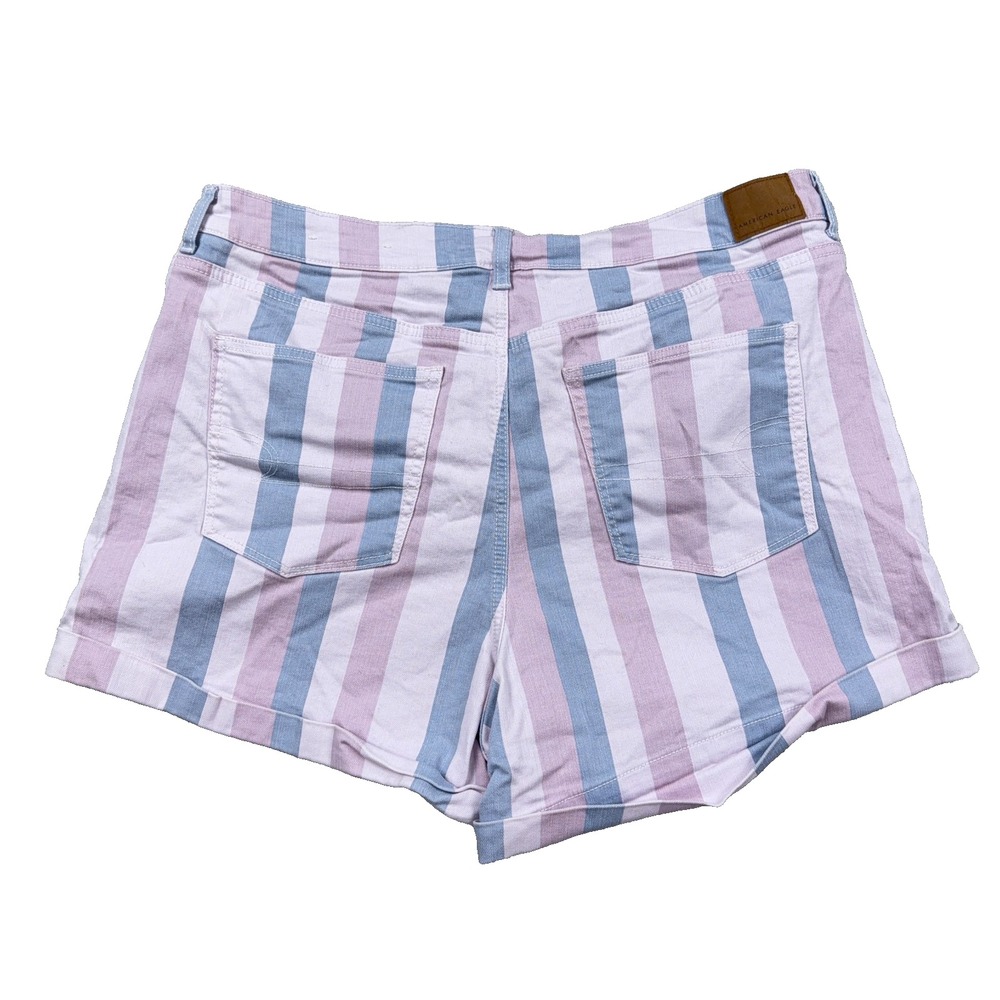 American Eagle Mom Shorts Women 18 Cuffed Pink Blue Striped Jorts Stretch